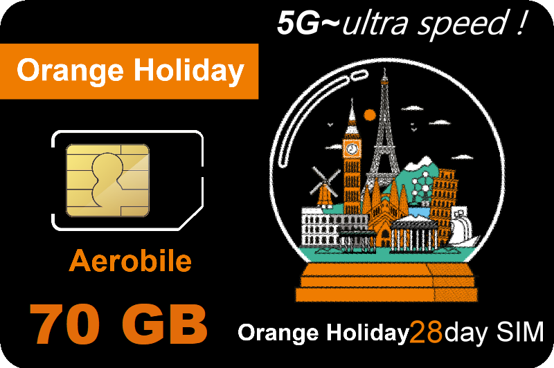 28 days Europe Orange Holiday SIM card 50GB data+120 min intl' voice